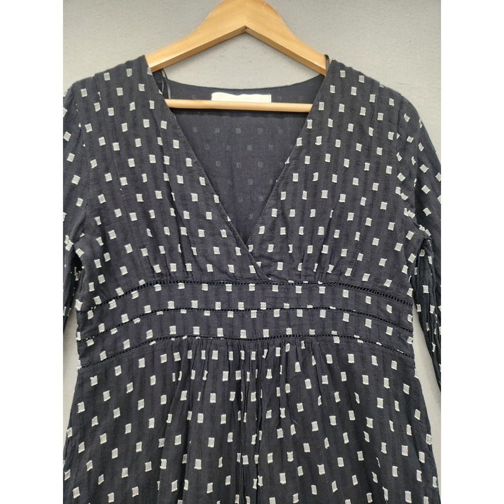 Zara Trafaluc Black White Geometric Print Cotton Mini‎ Dress Long Sleeve Boho M - Picture 4 of 14